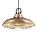 Copper Metal Pendant Light With Dome Shaped Shade Black Hanging Hook And Wire Cage