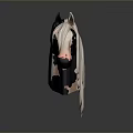 3D Horse Head Model With Black White Coat Long Mane And Red Eyes