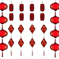 Traditional Red Chinese Lanterns With Spring Characters And Various Shapes For Decorations