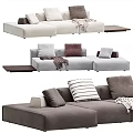 Sectional Sofa in Neutral Tones with Decorative Pillows and Cozy Throw Blanket 3d model