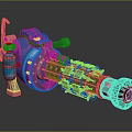 Mechanical Weapon With Detailed Internal Gear Components And Blue Gray Structure 3d model