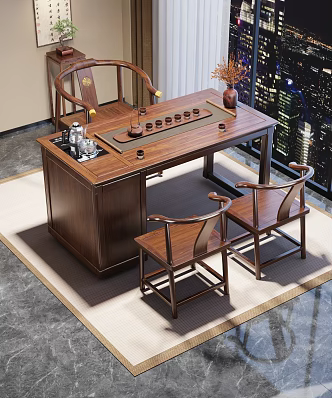 New Chinese Tea Room Tea Table and Chair Combination 3d model