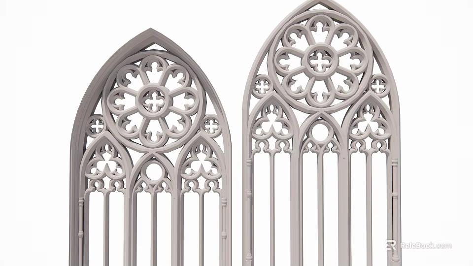 Ornate Gothic Window Designs With Intricate Patterns And Pointed Arches 3d model 