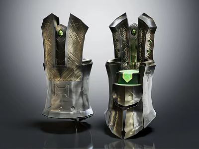 Ornate Metal Armor Pieces With Green Gemstones And Decorative Details 3d model