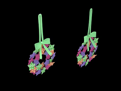 Colorful Decorative Ornament Set Featuring Wreath Design Green Hanging Rope And Bow Details 3d model