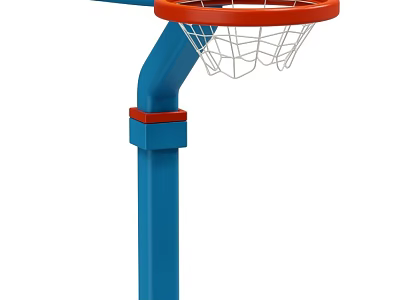 Basketball Hoop Sports Equipment With Blue Pole Red Rim And White Net 3d model