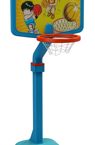 Basketball Hoop Sports Equipment With Blue Pole Red Rim And White Net 3d model