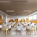 Bright Kindergarten Interior With Wooden House Shaped Decor Neat Small Tables Chairs And Bright Windows