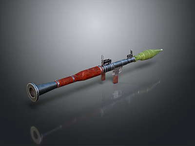 Military Rocket Launcher With Red Barrel Green Projectile And Metal Sight 3d model