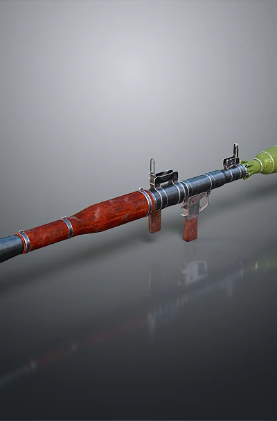 Military Rocket Launcher With Red Barrel Green Projectile And Metal Sight 3d model Military Rocket Launcher With Red Barrel Green Projectile And Metal Sight 3d model