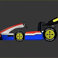 Electric Toy Go Kart with Red White Blue Body M Logo Black Seat Yellow Wheels