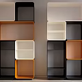 Modern Multicolor Modular Cube Bookshelf With Black White Orange Compartments And Different Sizes 3d model