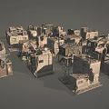 Detailed Ruined Building Structure 3D Models with Weathered Textures for Scenery Construction