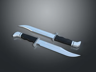 Two Sharp Silver Bladed Knives With Black Handles For Weapon 3d model