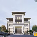 Luxury Modern Detached Villa Exterior Design With Grand Entrance And Large Windows