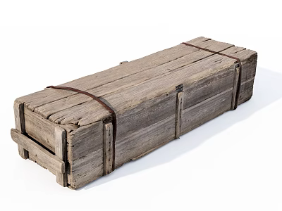 Vintage Rustic Wooden Box Crafted With Solid Wooden Planks And Leather Straps 3d model