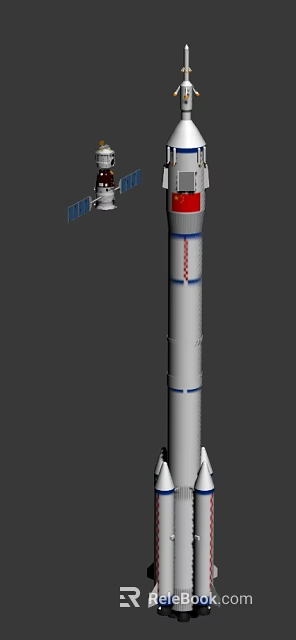 White Rocket With Red And Blue Stripes Vertical Launch Vehicle Structure 3d model 