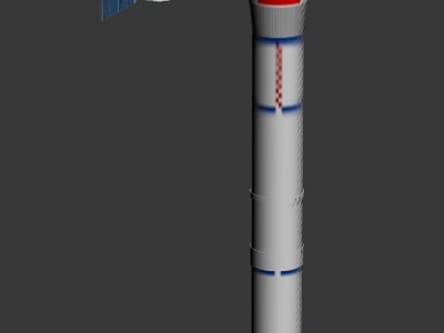 White Rocket With Red And Blue Stripes Vertical Launch Vehicle Structure 3d model