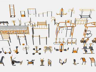 Various Types of Sports Equipment Including Treadmill Dumbbells Parallel Bars and Climbing Frames 3d model