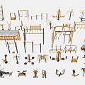 Various Types of Sports Equipment Including Treadmill Dumbbells Parallel Bars and Climbing Frames