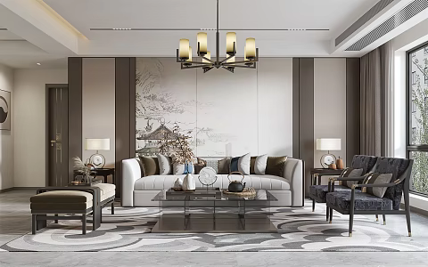 New Chinese Guest Restaurant Living Room Dining Room 3d model
