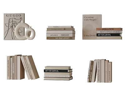 Stacked Modern Contemporary Books And Magazines With Art Themes And Decorative Rings 3d model