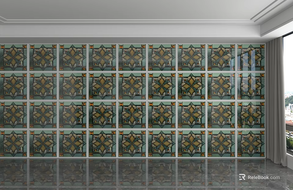 Artistic Background Wall With Colorful Decorative Tiles And Intricate Patterns 3d model