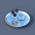 Elegant Tableware Set With Silver Tray Wine Glasses And Small Dish 3d model