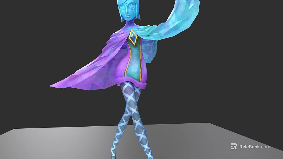 3D Blue Purple Cloaked Fantasy Creature Character With Diamond Tights In Dynamic Pose 3d model 