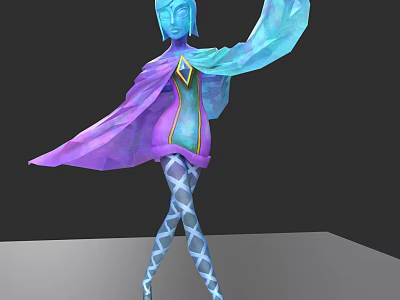 3D Blue Purple Cloaked Fantasy Creature Character With Diamond Tights In Dynamic Pose 3d model
