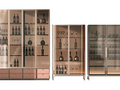 Modern Wine Cabinet With Glass Doors And Wine Bottle Glass 3d model
