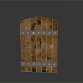 Rustic Brown Wooden Door With Arched Top Metal Straps And Rivets Design