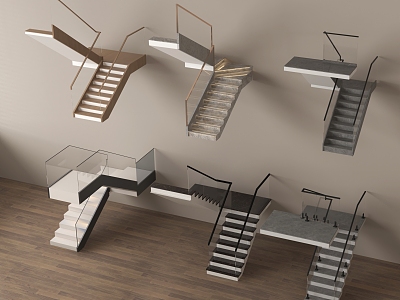 modern handrail stair glass handrail stair corner stair indoor stair 3d model