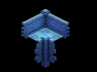 Modern Blue Brick Wall Structure 3D Model With Detailed Geometric Design 3d model