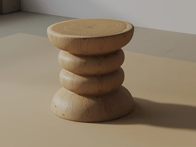 Round Wooden Side Table With Stacked Circular Design And Natural Wood Texture 3d model