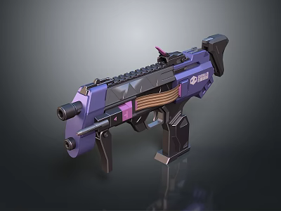 Futuristic Purple And Black Rifle With Detailed Gold Accents And Emblem Design 3d model