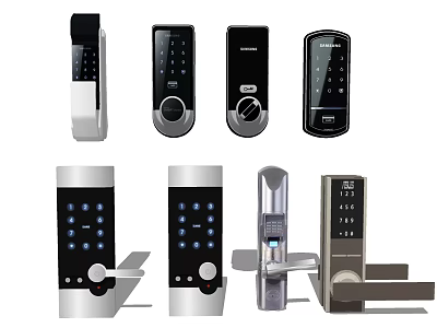 Various Smart Door Locks With Fingerprint Keypad Handle And Security Features 3d model