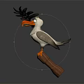Cartoon Seagull Standing On Branch With Spread Wings Orange Beak And Dark Background