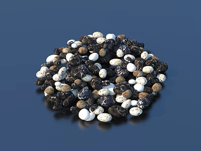 Pile of Black White and Brown Stones on Dark Blue Background Surface 3d model