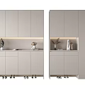 Modern Light Colored Shoe Cabinet With Multiple Doors Open Shelf And LED Lighting 3d model