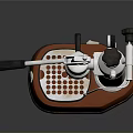 Manual Espresso Machine With Silver Body Red Base Black Handle And Grid Design