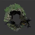 Natural Wood And Stone Tree Stump With Rough Bark Texture And Green Moss