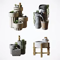 Concrete Garden Ornaments With Water Features Plants And Wooden Base Design