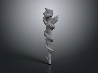 Snake Sculpture Twisted Around Wooden Branch With Artistic Carved Design 3d model