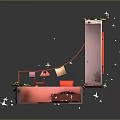 Cartoon Scene Of Box Shaped Room With Pink Purple Bed Plants Mirror And Stars