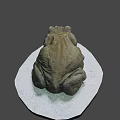 Realistic Brown Frog Statue On White Circular Base With Detailed Texture