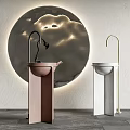 Copper And White Modern Washbasin With Illuminated Circular Mirror Background 3d model