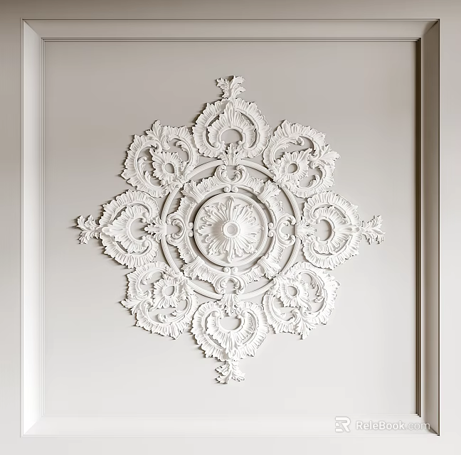 Ornate White Ceiling Medallion With Intricate Scroll Design For Classic Ceiling Decor 3d model 