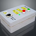White Electrical Control Panel With Red Green Buttons Yellow Warning Labels Black Knob And Indicator 3d model