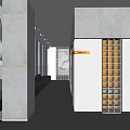 Modern Public Restroom Interior Design With Gray Tiled Walls Sinks Mirrors Stalls And Small Plant